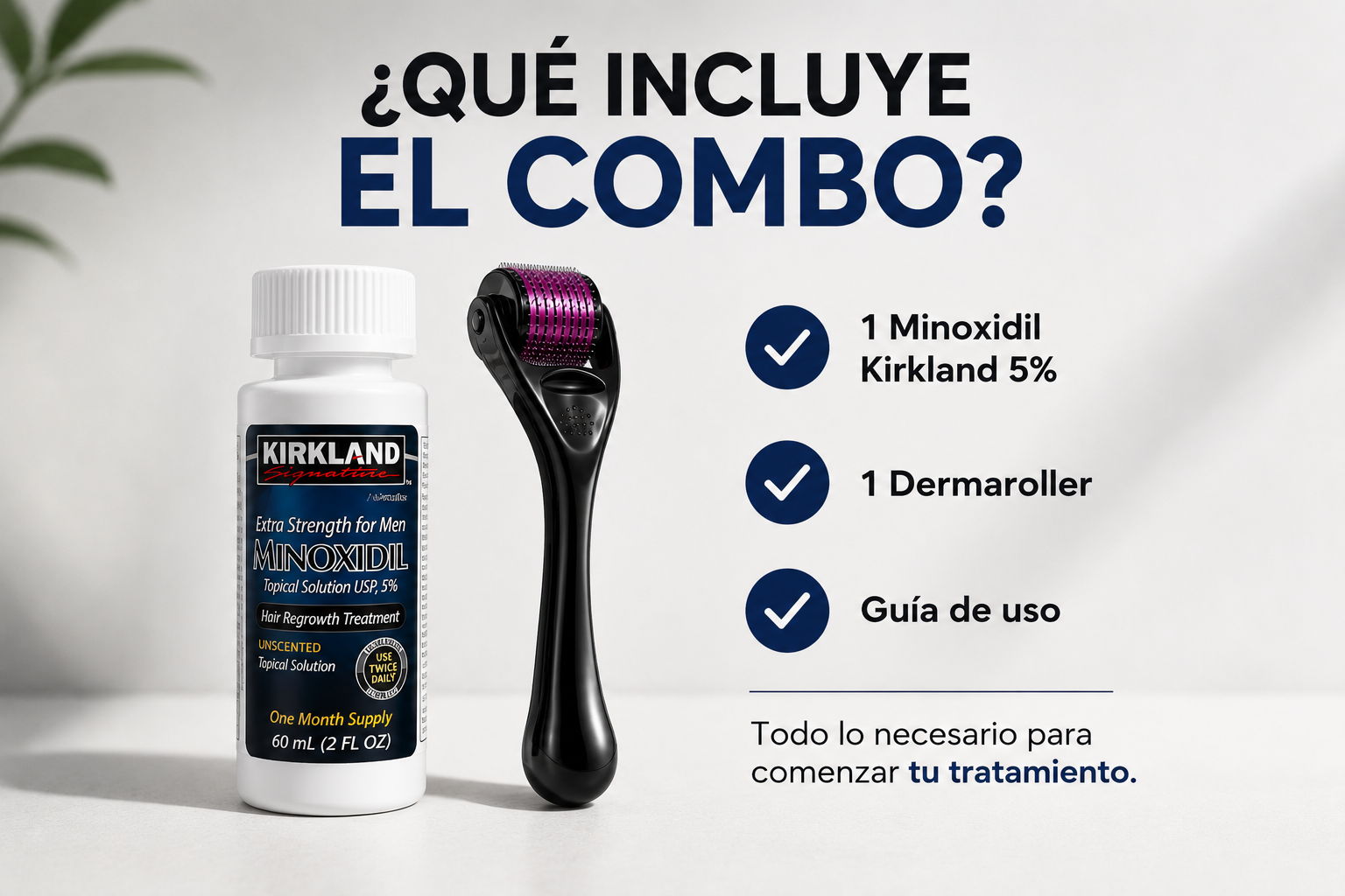 Combo Minoxidil Kirkland + Dermaroller ⭐